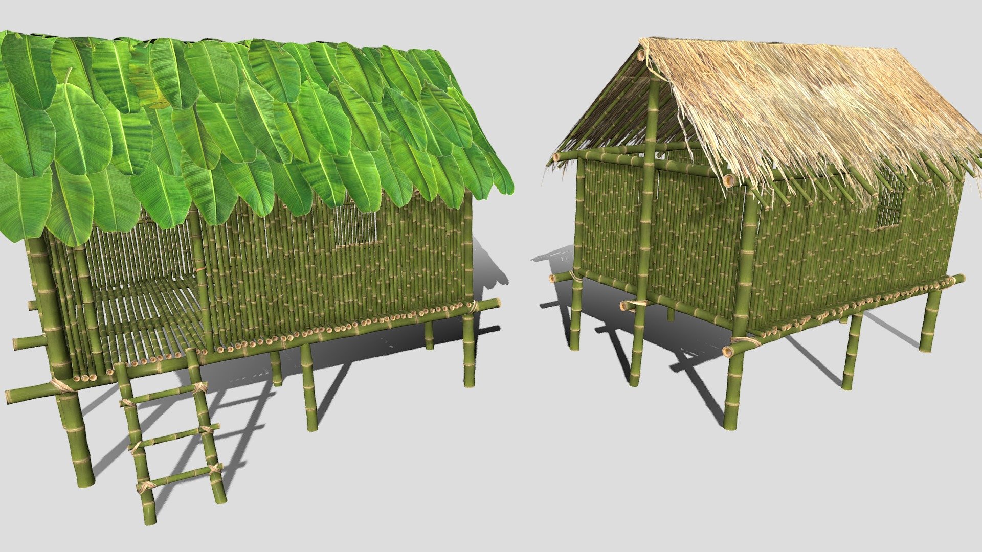 Bamboo jungle hut with banana and palm leaf roof - Jungle Hut - 3D model by Buncic 3d model