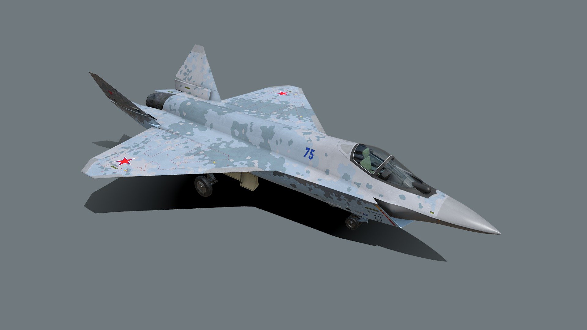 Russian multifunctional fighter of the fifth generation, created in the OKB named after P.O. Sukhoi. The aircraft is being developed for delivery to the Russian Aerospace Forces, as well as for export to the countries of the Middle East, Asia-Pacific region, Latin America and India, as a multifunctional platform of a new generation, which is distinguished by the ability to adapt to the needs of a particular customer, and as an alternative to the Su-57 heavy fighter - Sukhoi checkmate T-75 LTS - Buy Royalty Free 3D model by Tim Samedov (@citizensnip) 3d model