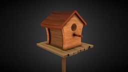 Birdhouse bird, birdhouse, cartoon, game, blender, lowpoly, house, stylized