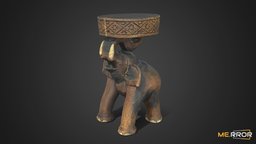 [Game-Ready] Wooden Elephant Side Table