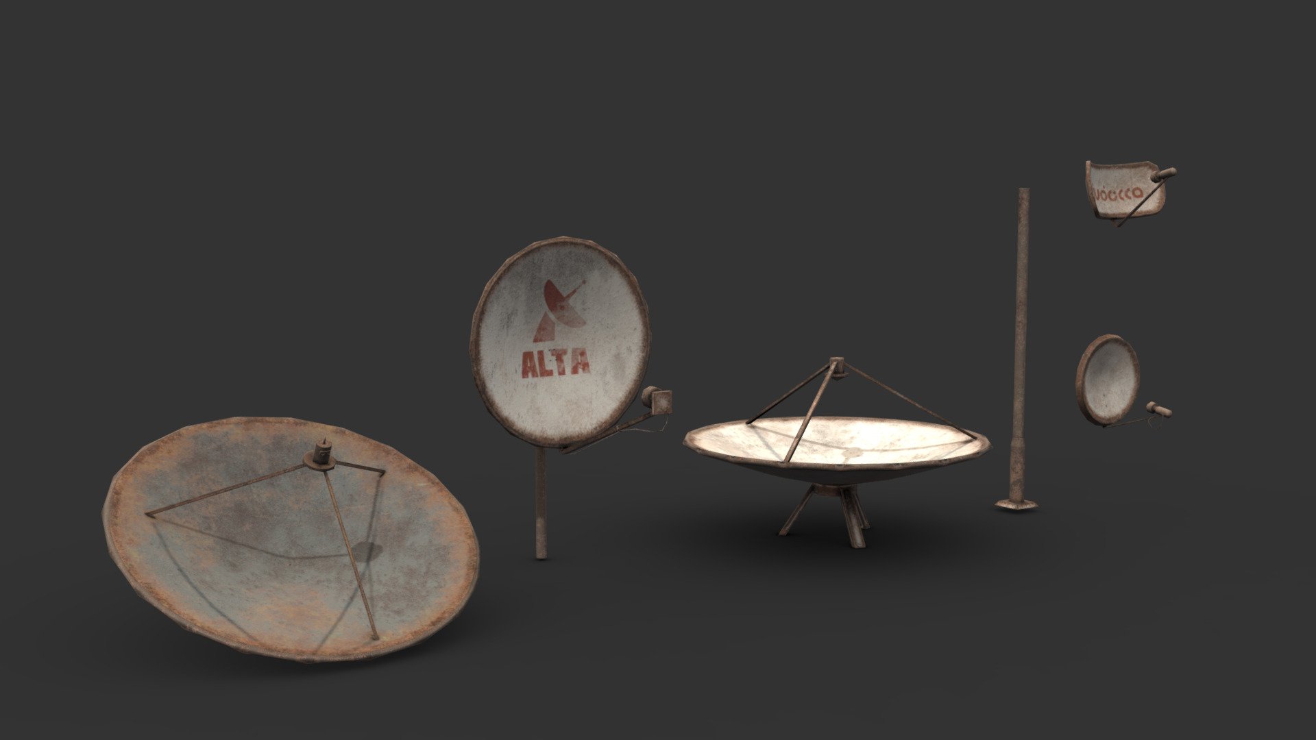 A selection of unused and abandoned rooftop dishes

Made in 3DSMax and Substance Painter

Questions? Interested in a custom model? Want me working on your project? Feel free to contact me via artstation at: https://www.artstation.com/renafox3d - Satellite Dishes - Buy Royalty Free 3D model by Renafox (@kryik1023) 3d model