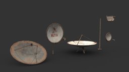 Satellite Dishes abandoned, communication, rusty, satellite, dishes, decor, old, static, rooftop, lowpoly, gameasset, gameready, noai