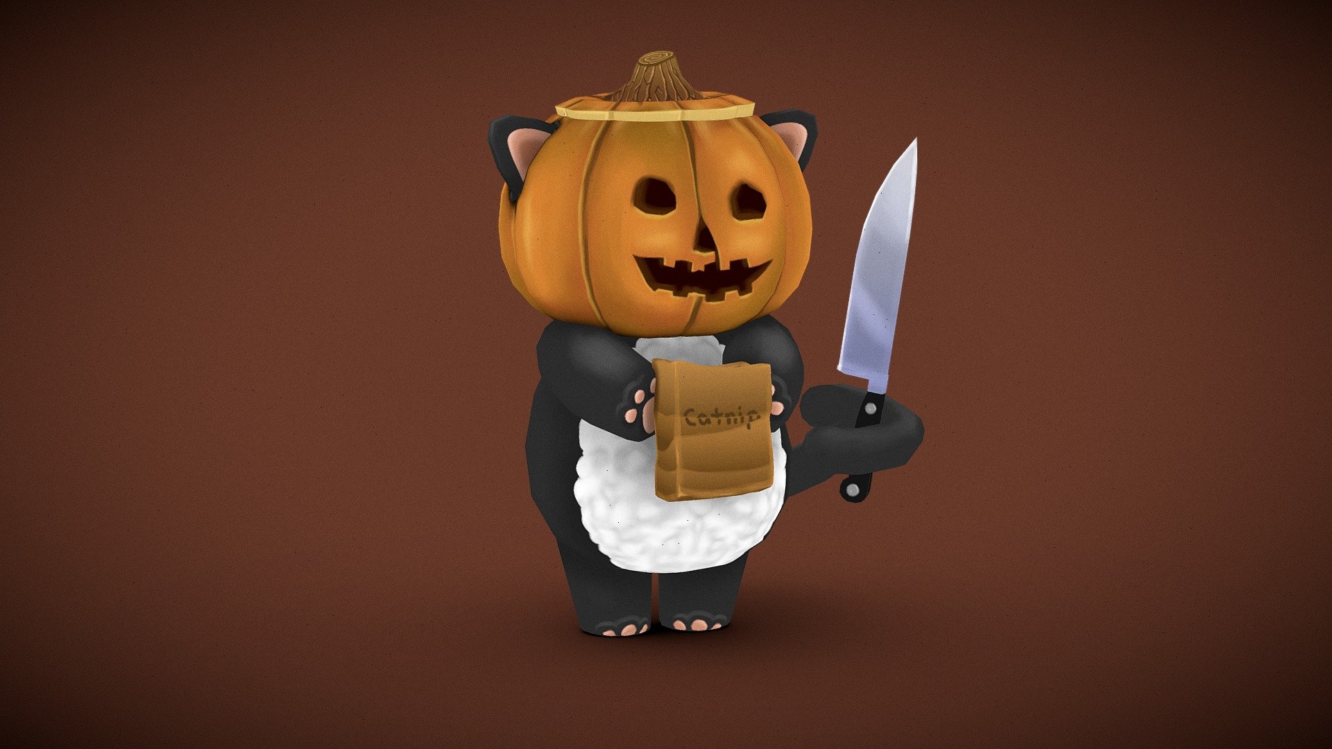 Cute lil cat dude, dressed as John Carpenter's famous Halloween pumpkin and kitchen knife - Cat-O-Ween - Download Free 3D model by Reidicus 3d model