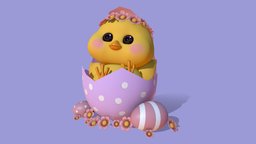 Easter Egg Hatching Chicken cute, bird, chick, chicken, easter, pink, eggs, colors, nature, holidays, character, modeling, 3d, animal, animation