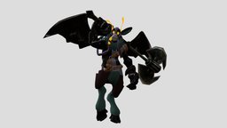 Digimon Splice Experiment 02 REVAMP: Trebul pose, wings, tubes, exercise, mask, kitbash, latex, 2021, axe, creature, monster, black, rigged, knight, wing