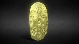 Gold Coin Koban sculpt, fanart, japan, coin, 3dprintable, samurai, sculpting, 3dprinted, treasure, replica, 3dprinting, kanji, koban, treasurechest, edo, edo-period, 3dprint, sculpture, history, gold, japanese, kanjisymbol