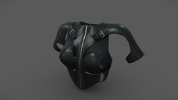 Female Leather Pauldron leather, warrior, fashion, girls, top, clothes, soft, realistic, real, womens, harness, cutout, wear, pauldron, pbr, low, poly, female, black, zipped