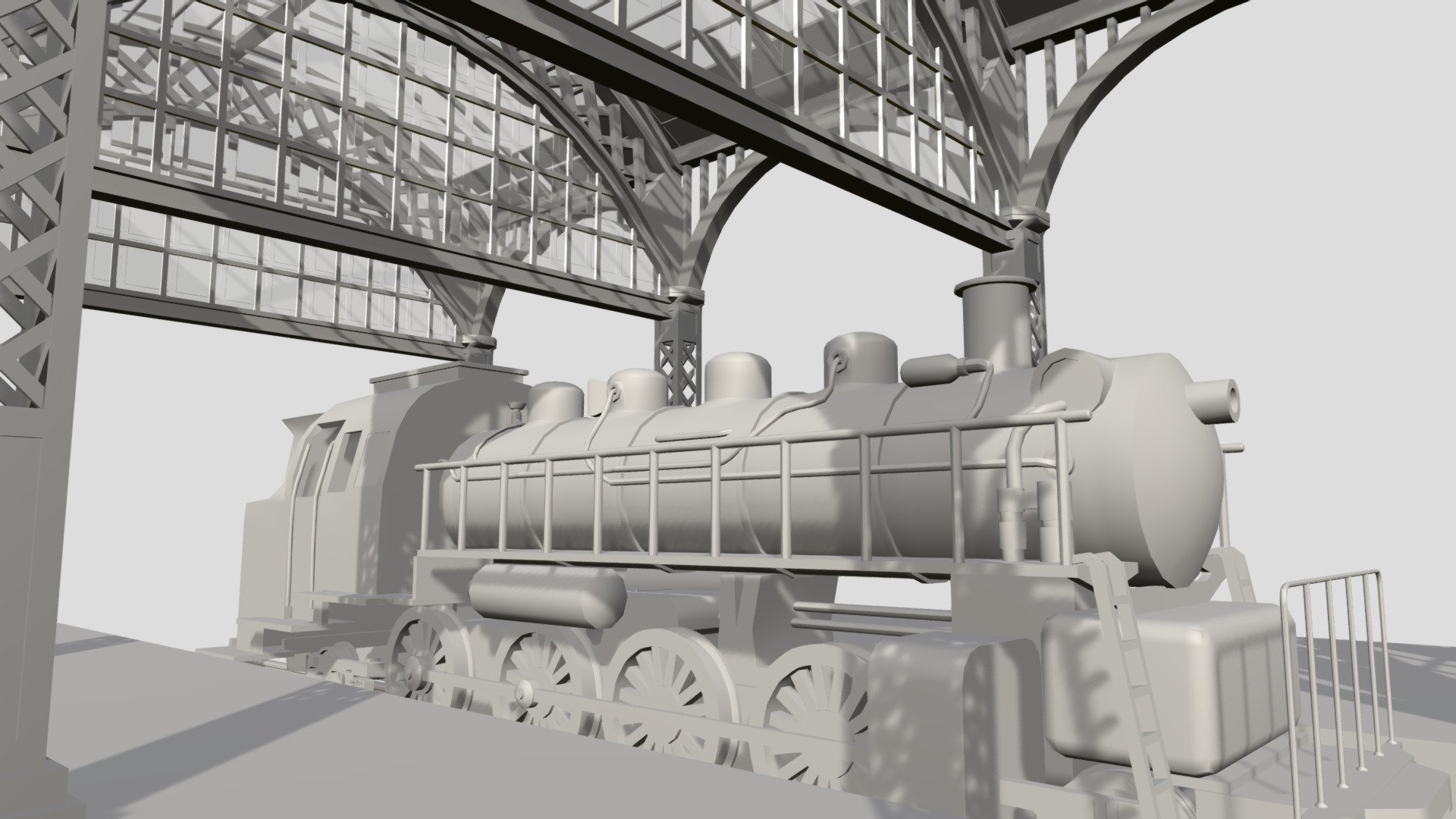 Hard Surface modeling of a train station 3d model