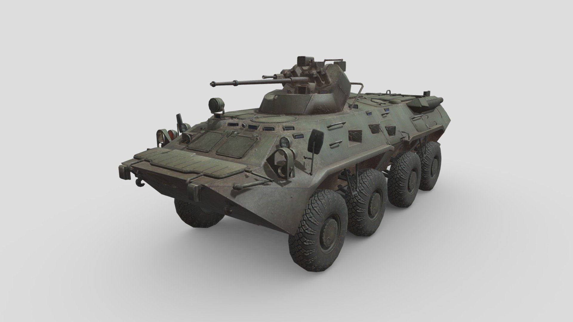 Game low-poly 3D model of Russian BTR-80A.
Textures fomat &ldquo;PNG