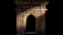 Gothic Stone Arch (low-poly, game-ready) gate, castle, ancient, rpg, sculpted, bow, medieval, entrance, lock, way, arch, doorway, arc, gothic, patterns, fortress, stucco, fretwork, archway, stone, sculpture, church, door