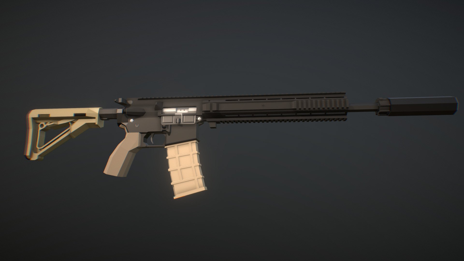 Rifle variant of the L119A2 manufactured by Colt Canada for the UK Special Forces, same charging handle, same silencer, same monolithic upper receiver, but 5.7 extra inches of barrel length, increasing accuracy and slightly decreasing noise and muzzle flash - Low-Poly L119A2 Rifle - Download Free 3D model by notcplkerry 3d model