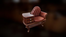 Chesterfield Seat with Side Table leather, antique, furniture, chesterfield, wood
