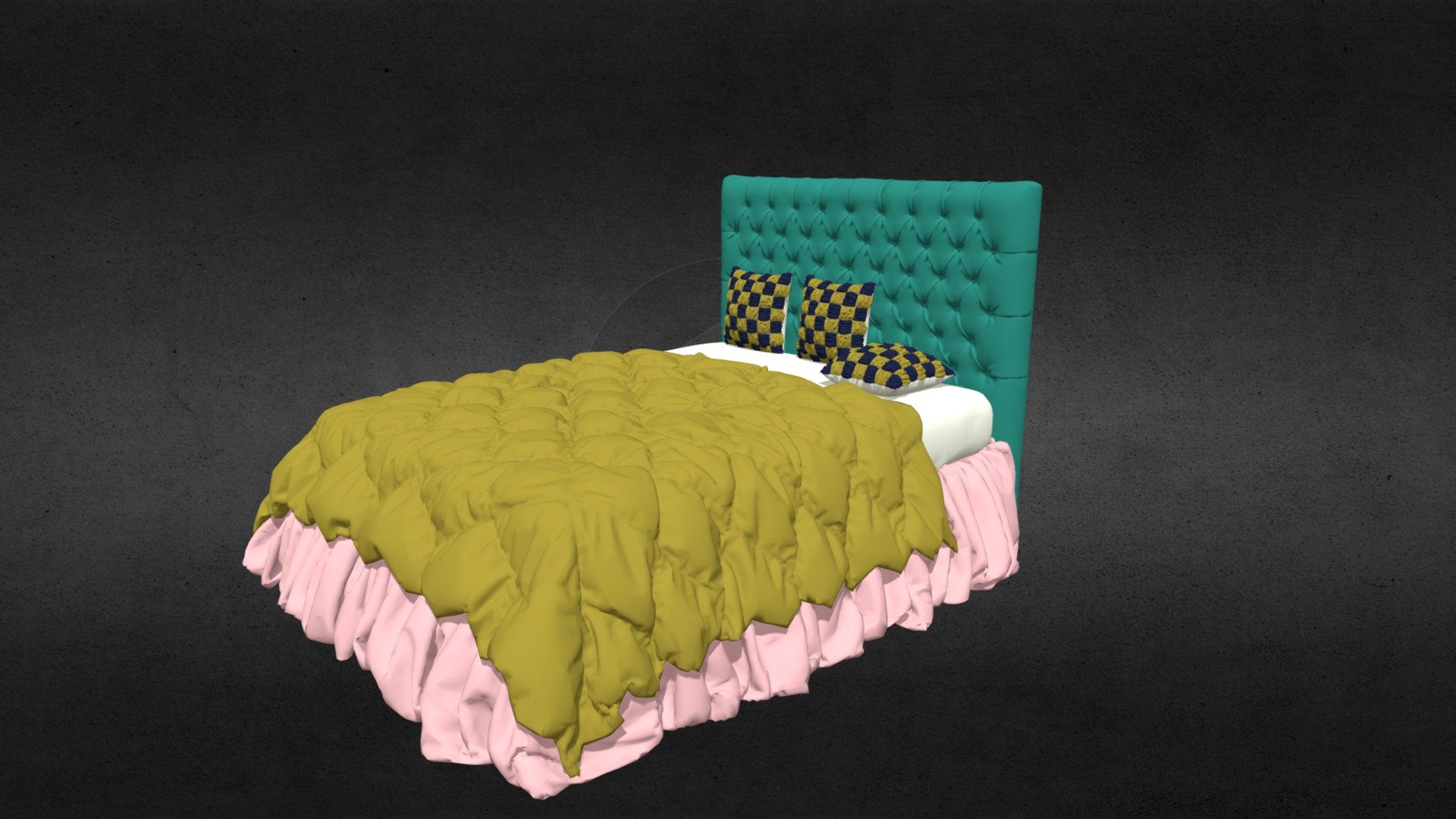 Model (bed quilt &amp; pillows) done with marvelous designer &amp; bed head board in max - tufting bed - 3D model by Manyash 3d model