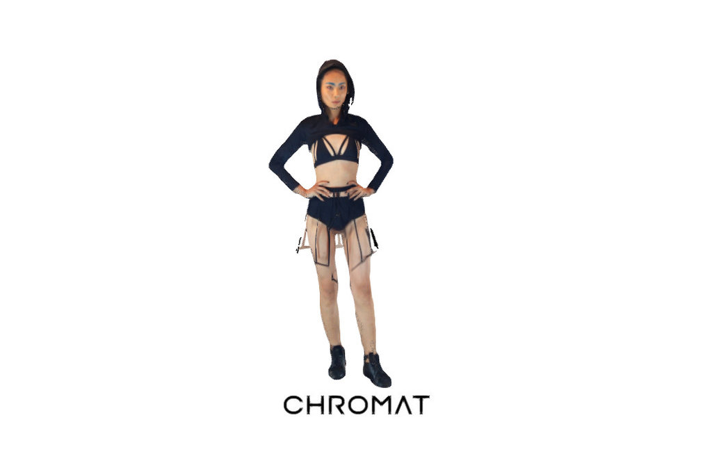 Fangda in the Supreme Sleeves &amp; Outline Top &amp; Grid Tennis Skirt &amp; Sport Lace Up Sneakers.

Scanned at Chromat's SS16 runway show at New York Fashion Week.

See the full collection at http://chromat.co/ - Fangda for Chromat - 3D model by CHROMAT 3d model