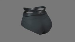 Female Micro Shorts With Wrap Straps short, cross, micro, , fashion, girls, clothes, with, straps, realistic, real, womens, wear, wrap, pbr, low, poly, female, black