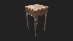 Phone Table wooden, small, prop, vintage, ornament, corner, sharp, antique, table, dirty, drawer, phone, old, usable, phonetable, asset, lowpoly, gameasset, wood, dark