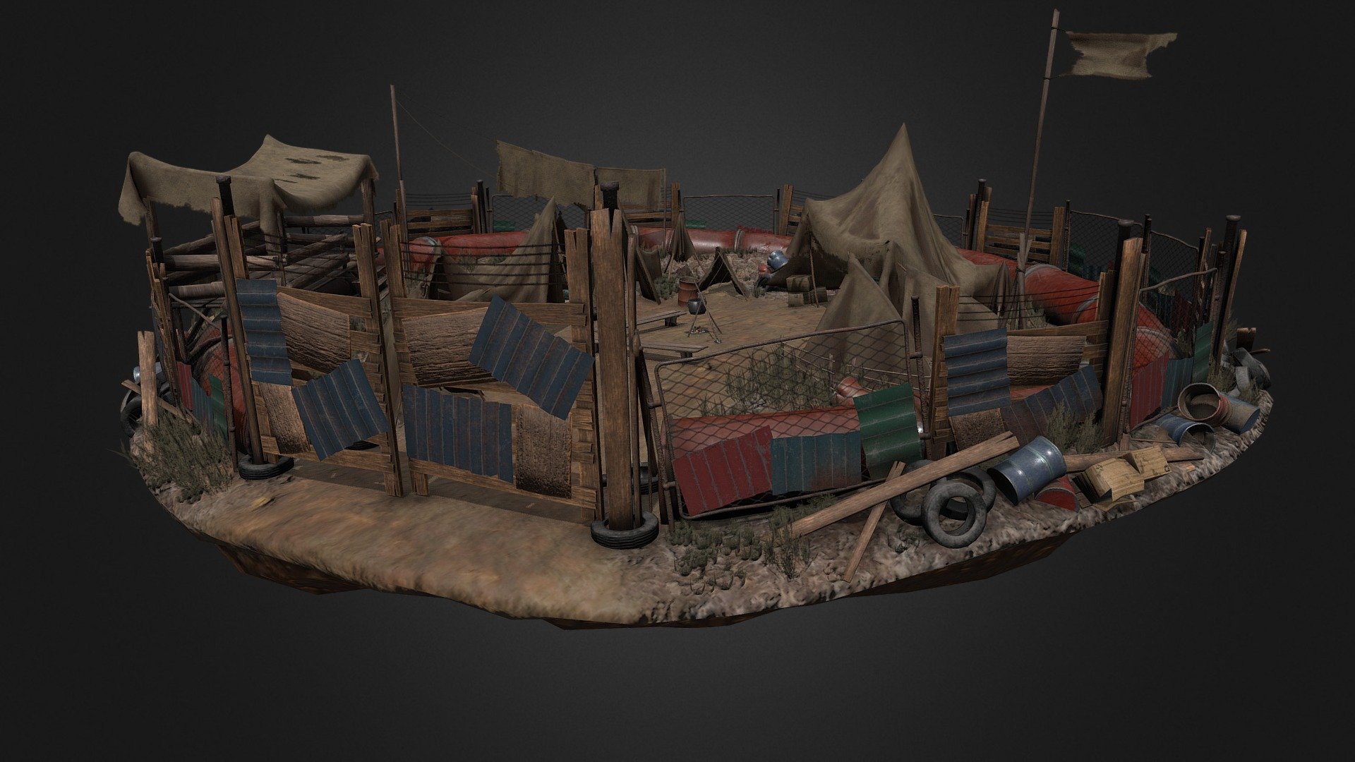 Tent camp - 3D model by ckatuh 3d model
