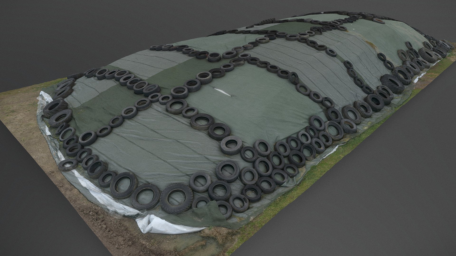 Nonwoven fabric  Plastic foil covered waste trash manure dump pile heap bag bunker silo in a field near cow agriculture farm

photogrammetry scan (150x36mp), 4x8k textures + hd normals - Covered farming pile - Buy Royalty Free 3D model by matousekfoto 3d model