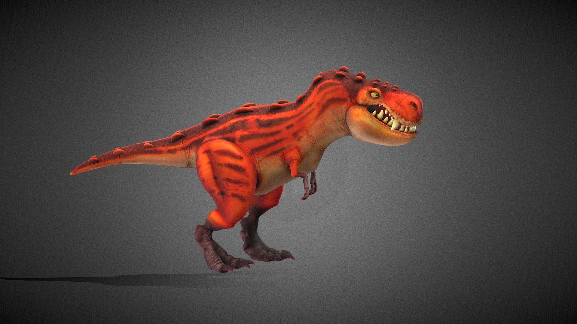 Tyrannosaurus Rex toon character with generic rig, root motion capabilities, and animation file 3d model