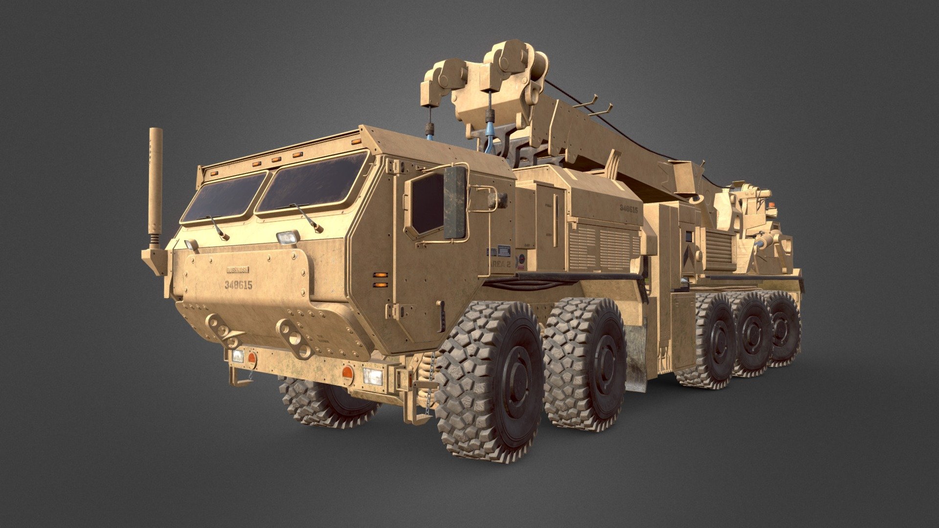 Logistics Vehicle System Replacement (LVSR) is a family of a heavy-duty military logistics vehicles of the USMC, in service since 2009.
This particular 3D model is based off of one of the LVSR variants - Multi-Mission Recovery System (MMRS), whose main feature is an autocrane, capabale of lift and recovery of heavy vehicles.
Gameready model that I made for Unity indie project, using AAA game-ready PBR metal-rough pipeline 3d model