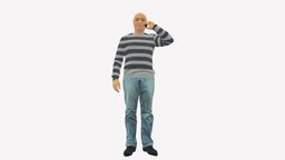 Man In Stripped Sweater Phone Talking 0788 people, fashion, clothes, miniatures, realistic, sweater, stripped, character, 3dprint, model, man