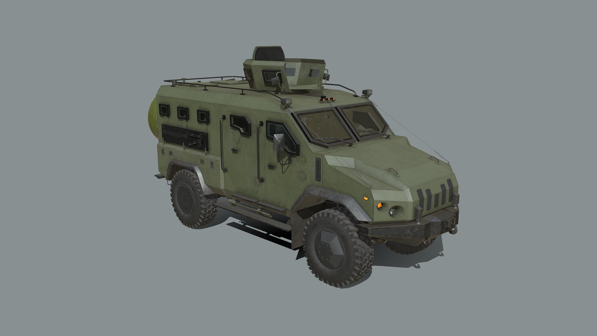 VARTA – is an ukraine Armored Personnel Carrier (APC). The vehicle compartment is made from specialized 560 steel grade which protects crew from armored piercing incendiary ammo up to 7.62mm. VARTA uses a V-shape hull structure to accommodate anti-mine seats, giving crew members protection to withstand detonation of charges up to 6kg of TNT. VARTA includes a fighting module equipped with either the 7.62 mm or the 12.7 mm machine gun. The vehicle has 10 gun ports around the vehicle with the feasibility of accommodating a UBGL (Under-Barrel Grenade Launcher) 3d model