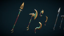 3D Stylized Weapon Set (Game Assets) diablo, red, rpg, games, sculpted, spear, prop, desert, snow, pack, epic, bake, north, sand, emerald, metal, props, cold, volcano, nordic, game-ready, sickle, sculptgl, volcanic, darksider, gameready-lowpoly, weapon, asset, pbr, lowpoly, gameart, axe, sword, stylized, blue, fantasy, gold, gameready, evil, "great-axe", "valorant", "gamereadyasset3d"