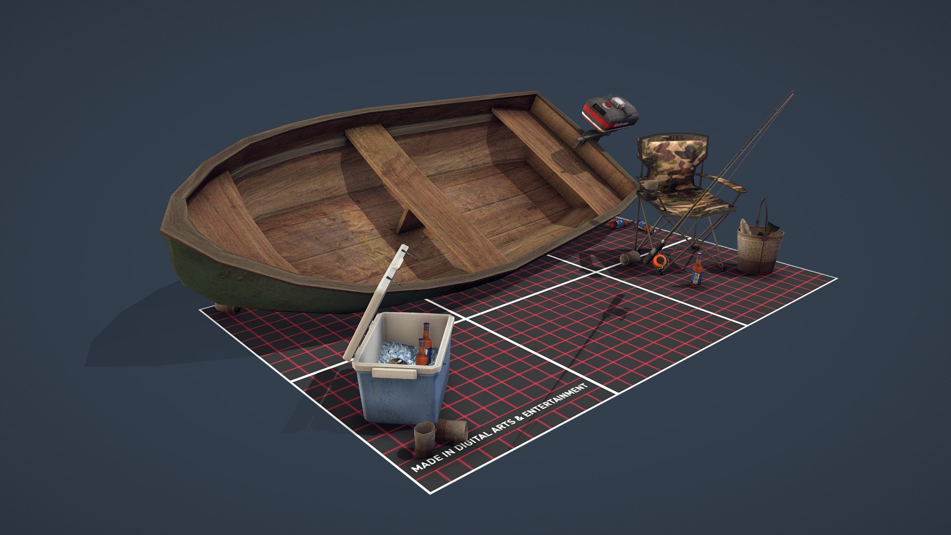 A set of props made for Q-weeks DAE assignment.
Textures were made in photoshop.

These props will later be shown in a diorama so stay tuned for that :) - DAE - 5 Props - Fishing Set - Download Free 3D model by AntijnvanderGun 3d model