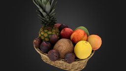 Fruit Basket fruit, basket, apple, pineapple, coconut, lemon, peach, plum, photogrammetry