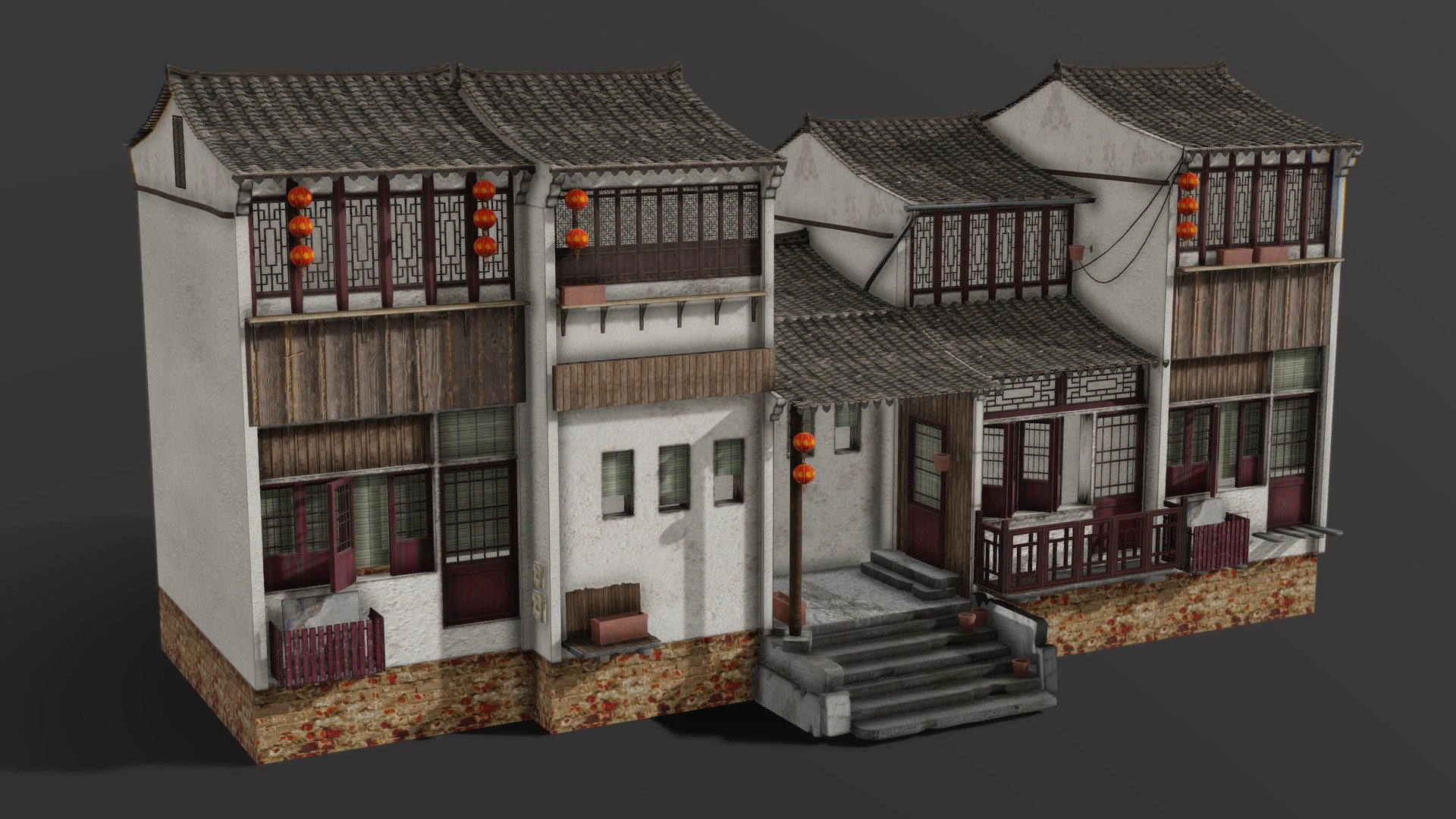 7 materials in total

Available formats: .blend, .fbx, .obj

Every building is modular so you can edit or create new buildings

Made in Blender - Chinese Street - Modular Buildings - Set - Buy Royalty Free 3D model by gravyart 3d model