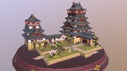 Fushimi Castle lantern, castle, ancient, cute, japan, roof, asia, china, mid, asian, stylised, diorama, chinese, fushimi, handpainted, low, poly, structure, stylized, fushime