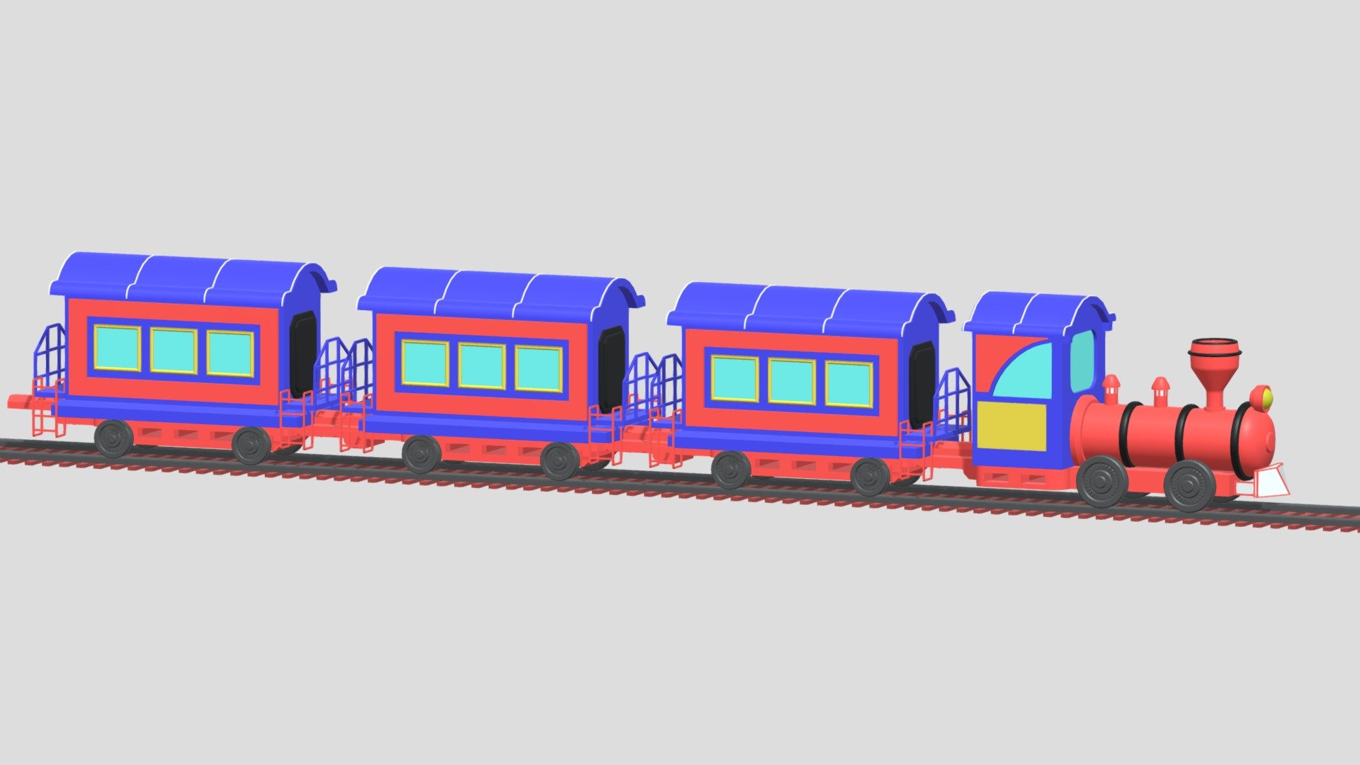 -Cartoon Train.

-This product contains 22 objects.

-Total vert: 41,375, poly: 39,667.

-Materials, objects have the correct names.

-This product was created in Blender 2.8.

-Formats: blend, fbx, obj, c4d, dae, abc, stl, glb, unity.

-We hope you enjoy this model.

-Thank you 3d model