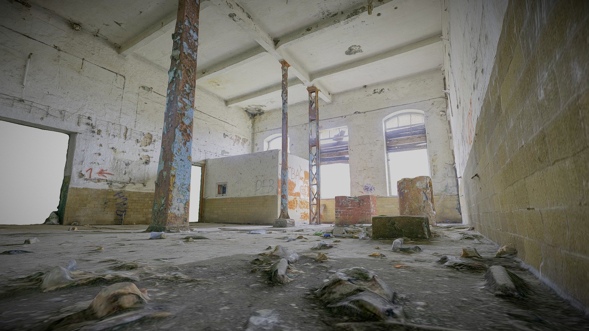 High hall in an abandoned factory.

Model 3D created in RC from 570 images (sony a6000)

For Skechfab:

1 mln triangles, 8x4096x4096

Download version:

OBJ Triangles: 1 mln Textures: 4 x 16384x16384 u1v1 32-bit BGRA png

OBJ Triangles: 5 mln Textures: 4 x 16384x16384 u1v1 32-bit BGRA png

If you need re-exporting or are interested in source images, please email me.

If you like my work leave a like or comment and follow me for more! Thanks :)





 - High hall in an abandoned factory - Buy Royalty Free 3D model by archiwum_xyz 3d model