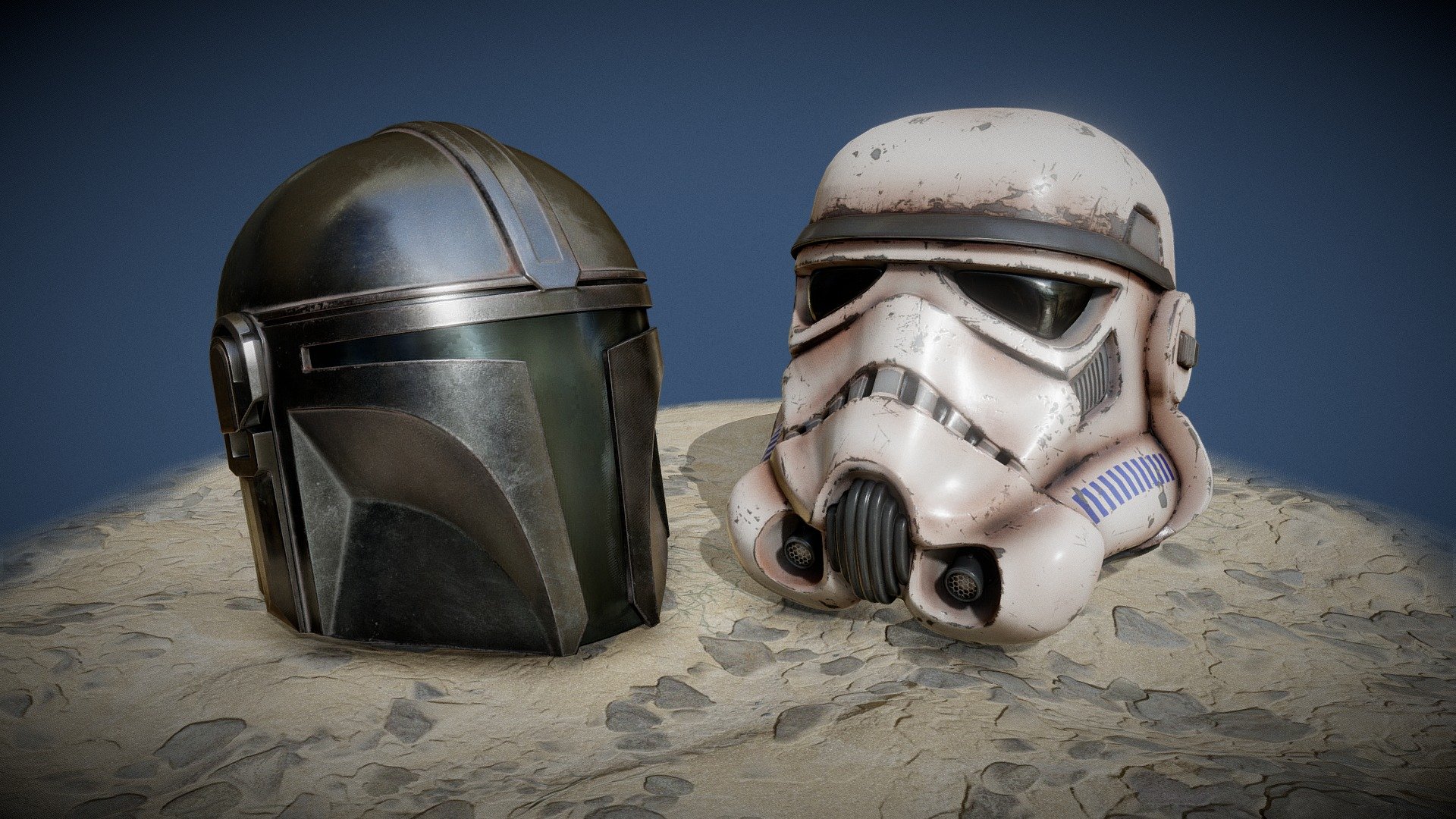 Mandalorian and Stormtrooper helmets from Star Wars. Inspired by The Mandalorian tv-series.

Made with Blender, Substance Painter 3d model