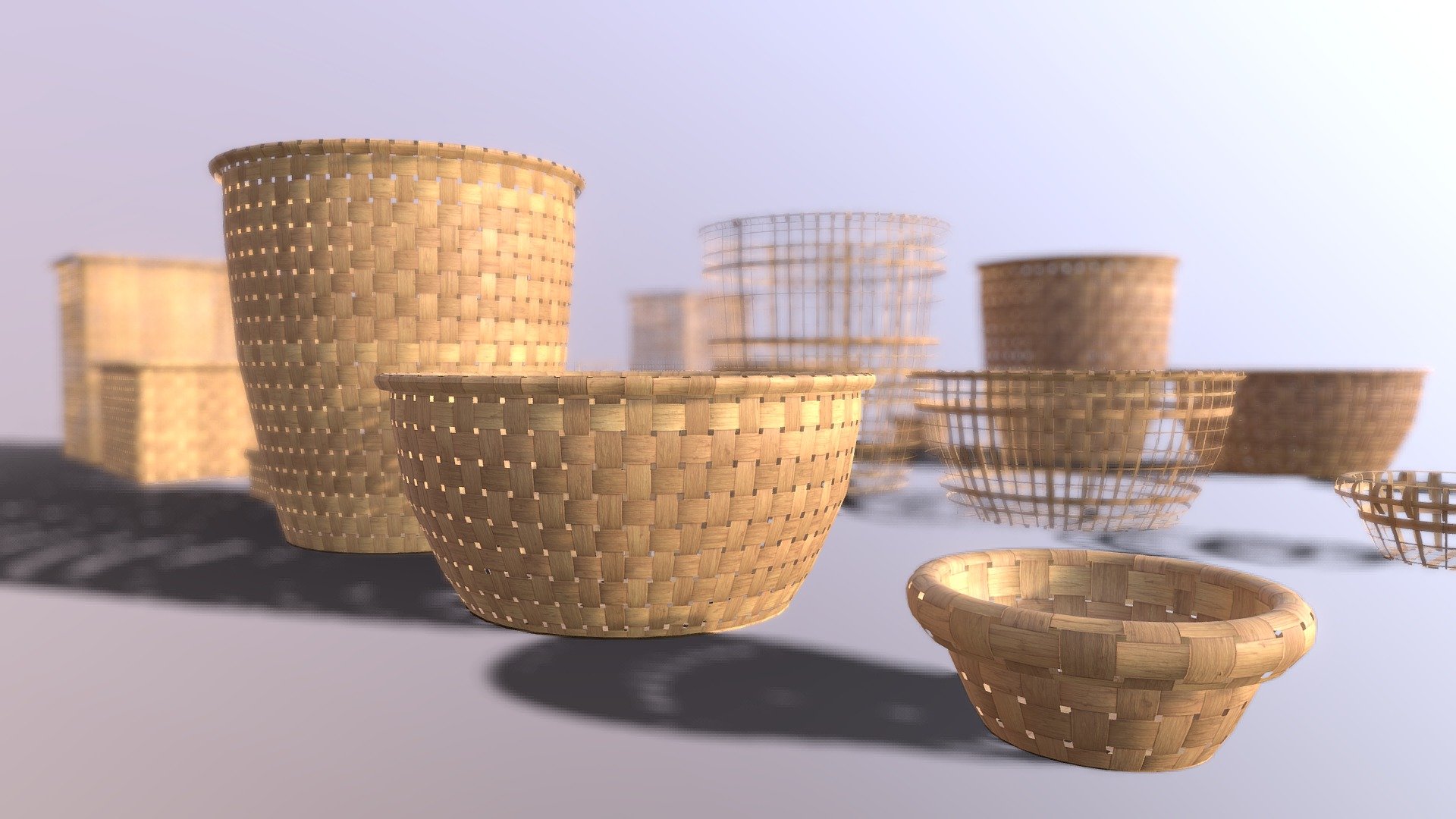 wickered baskets - Wicker baskets round and square Pack 4K - Buy Royalty Free 3D model by Mmero 3d model