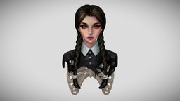 Wednesday wednesday, character, handpainted, lowpoly, bust