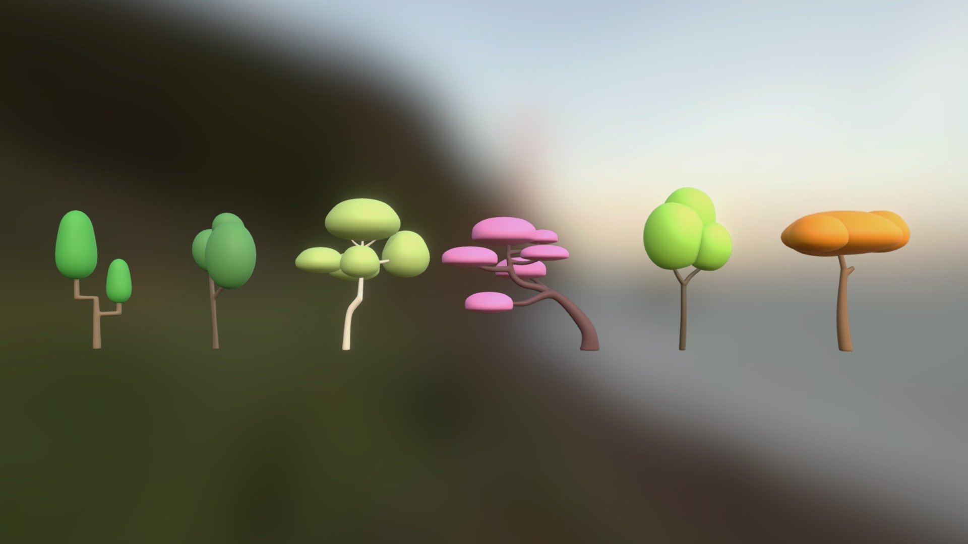 Different simple stylized trees from a recent animation I did 3d model
