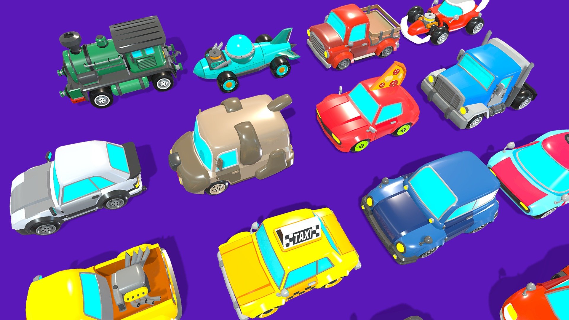 Get ready to add a touch of whimsy and fun to your mobile game projects with our another pack of Low Poly Crazy Stylized Toony Vehicles! This delightful collection features 14 charming and quirky cars, perfect for creating an engaging and visually appealing experience in your hypercasual games.

Unity Package Included: We’ve included a Unity package with these 3D models, streamlining the integration process and saving you valuable development time.

Give your mobile game the visual flair it deserves with our Low Poly Stylized Toony Vehicles Pack. Whether you’re a seasoned game developer or just starting, this asset will help you create a captivating and memorable gaming experience that players won’t be able to resist.

Start your journey to mobile gaming success today! Download our Low Poly Crazy Stylize Vehicles Pack and inject a dose of cuteness into your hypercasual games 3d model