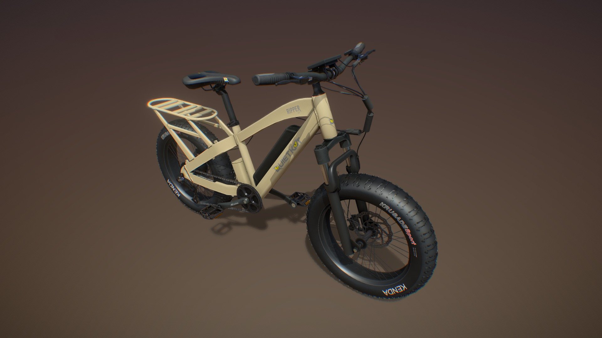 A model of the Quietkat ripper electric mountain bike, made for Spase on behalf of a client. 4K textures for wheels, frame and details and a 1K texture set for the small glass area, 41K  poly/96K tri's mesh 3d model
