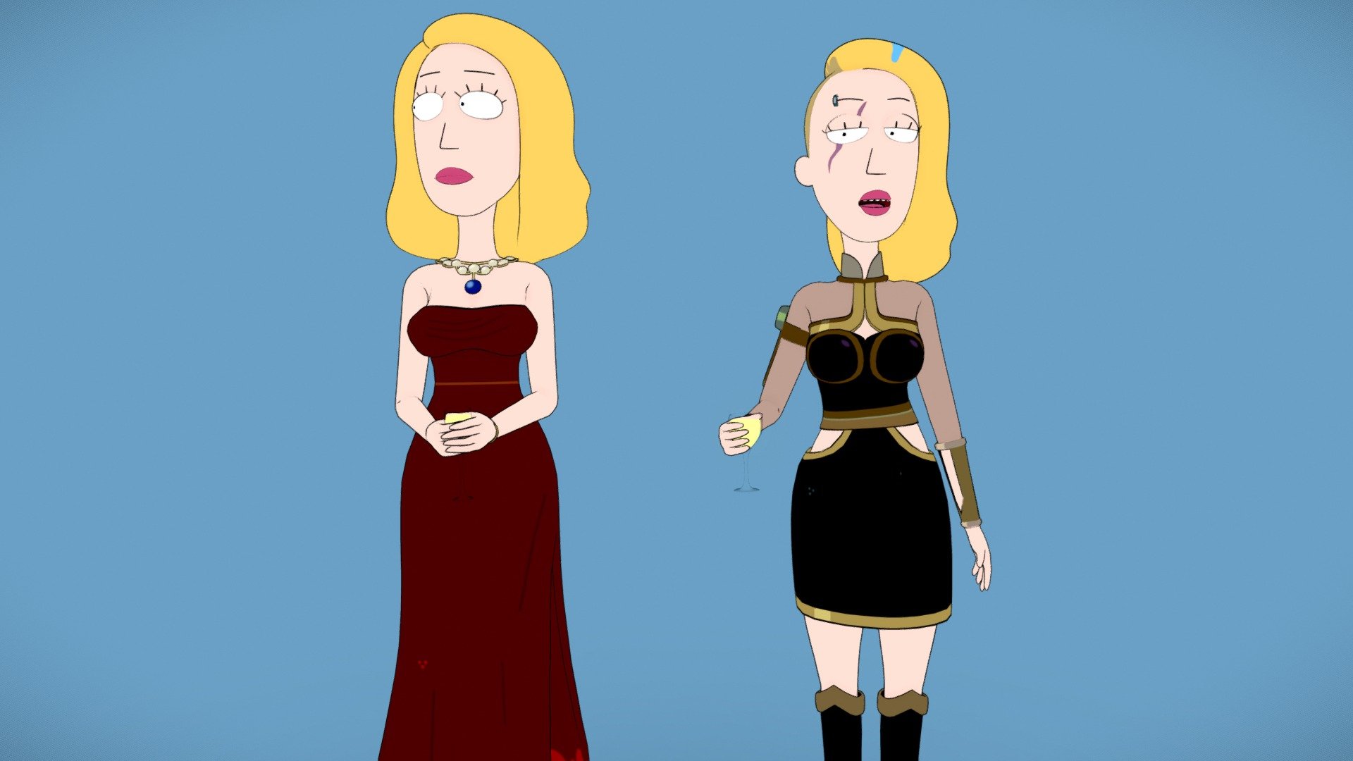Dress outfits for both Normal and Space Beth from the show Rick and Morty!

Commission by AEHENTAI!

Check out the rest of the outfit collection at https://skfb.ly/oBBBO

 - Rick and Morty - Oscars Beth and Space Beth - Buy Royalty Free 3D model by ASideOfChidori 3d model