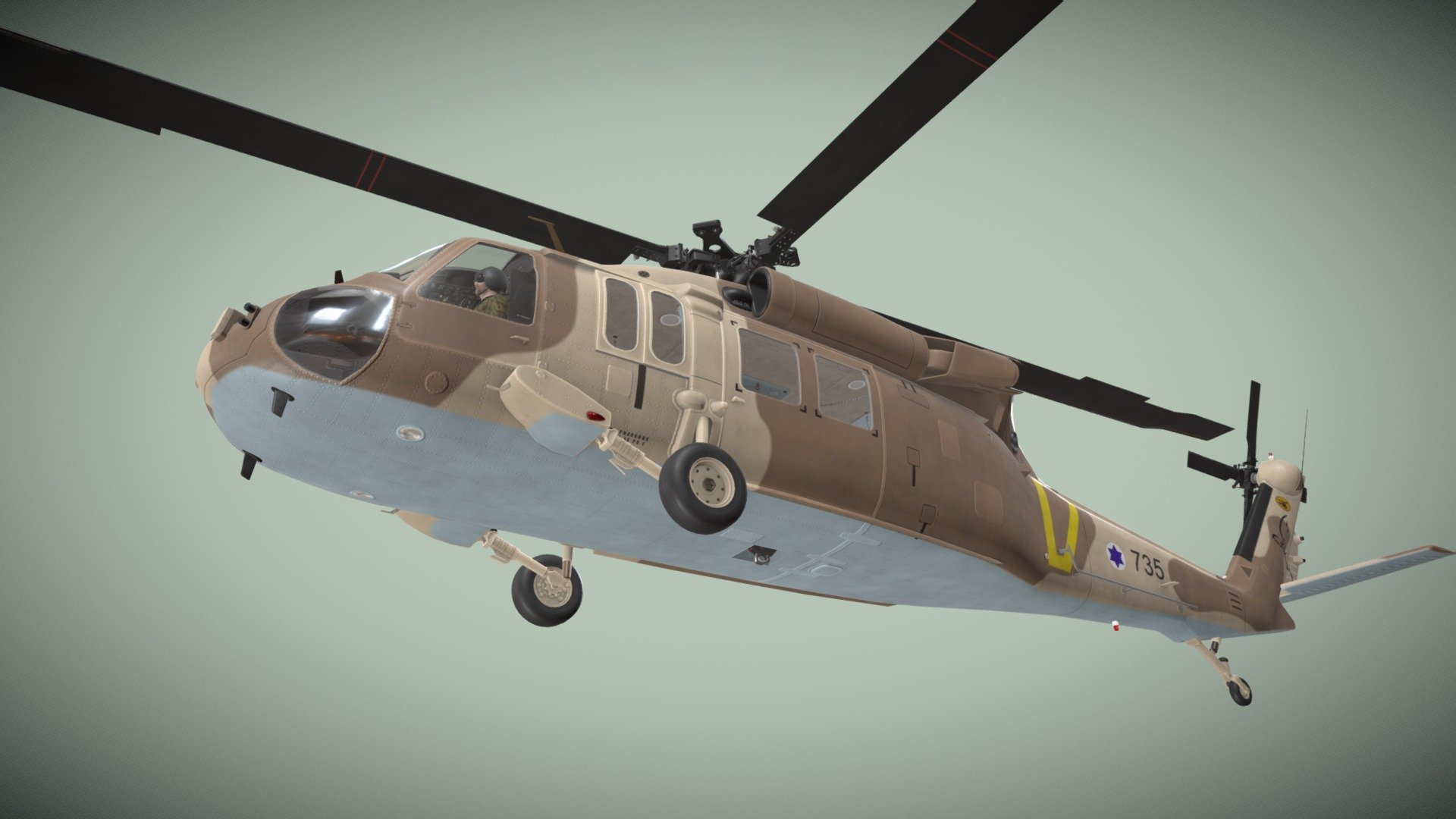 Black Hawk UH-60 Israel Basic Animation

Static and Complex Animation versions are available as seperate models (see my profile models)


File formats: 3ds Max 2021, FBX, Unity 2021.3.5f1


This model contains 18 Animations (See dropdown list below the time line)


This model contains PNG textures(4096x4096):


-Base Color

-Metallness

-Roughness


-Diffuse

-Glossiness

-Specular


-Emission

-Normal

-Ambient Occlusion
 - UH-60 Israel Basic Animation - Buy Royalty Free 3D model by pukamakara 3d model