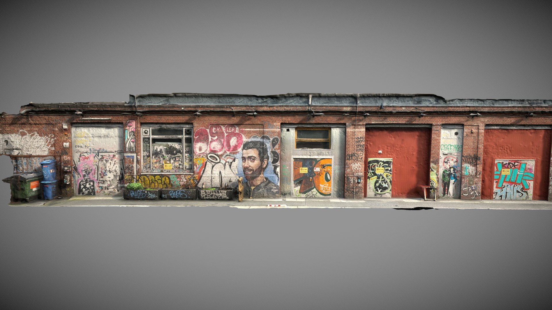 Scan of some painted hangar facades found in Berlin last year. Scan asset , low poly with 4k texture maps (color, roughness and normal). Ready to be used in your 3d scene/game 3d model