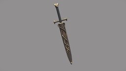 Fantasy Dagger small, medieval, with, scabbard, ornamental, knife, pbr, low, poly, sword, fantasy, dagger