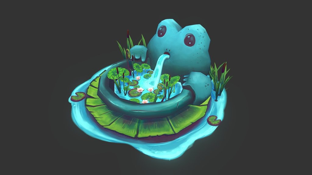 This is a mini scene I made for the Handpainters Guild workshop on discord in the past week. The topic was Plants! So I made some pond plants as a practise and then started to expand it to this big frog fountain! I had a lot of fun creating this. Based on my own concept 3d model