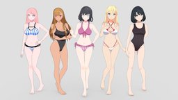 Summer Collection: 5 Anime Bikini 3D Characters virtual, style, fun, beauty, rig, collection, summer, bikini, swimsuit, poses, charming, modeling, girl, 3d, model, female, characters, animation, anime, captivating