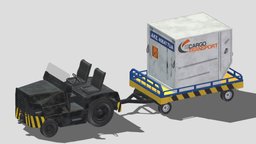 Tug Clark CT30 Carrying Passengers Luggage truck, trailer, equipment, airport, support, tractor, tug, realistic, cargo, machine, clark, luggage, tow, freight, baggage, airfield, passengers, carrying, asset, game, 3d, vehicle, pbr, low, poly, car, container, industrial, ct30