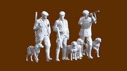 hunters and dogs rifle, dog, hunter, hunting, miniature, print, statue, shotgun, gun, sculpture
