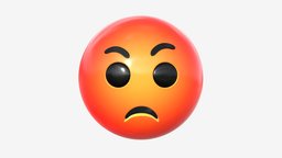 Emoji 071 Angry mouth, face, symbol, red, angry, chat, closed, sign, eyes, head, facial, mood, emoticon, expression, emotion, emoji, smiley, brows, 3d, pbr, funny