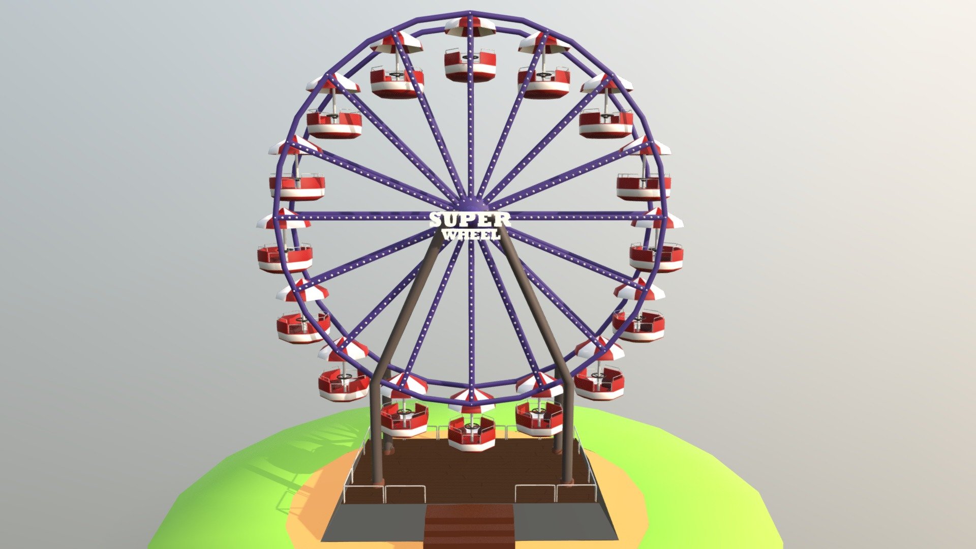 This Ferris wheel is medium/low quality 3D model. That will enhance detail to any of your rendering projects. . The model has a fully textured and detailed design that allows for close-up renders, and was originally modeled,texturized in Autodesk Maya 2018 and rendered with Arnold. The model have Uvs done and it contains all the textures.

This model can be used for any type of work as: low poly or high poly project, videogame, render, video, animation, film…This is perfect to use like a part of a amusement park scene or for a postcard image with other decoration such as the carousel that you could see in my profile too…

This contains a .fbx with all the textures.

I hope you like it, if you have any doubt or any question about it contact me without any problem! I will help you as soon as possible, if you like it I will aprecciate if you could give your personal review! Thanks - Ferris Wheel - Buy Royalty Free 3D model by Ainaritxu14 3d model