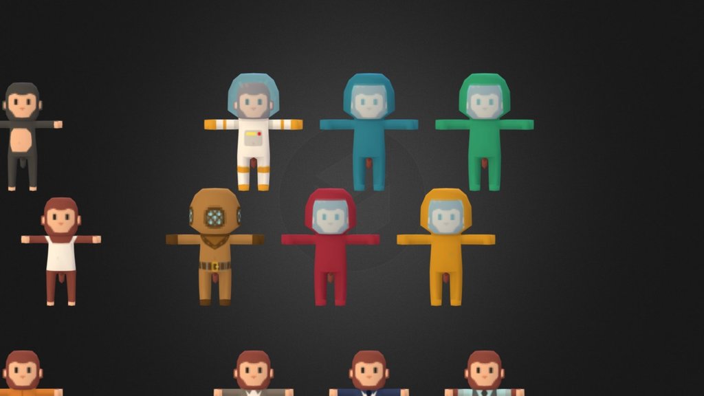 Lowpoly Mr Mo Characters suitable for your project needs.

Features:
- 408 and up to 500 tris per character.
- Pixelated texture.
- Mecanim-ready rig.
- 38 variance of characters!

Web Player Demo: https://goo.gl/RgxQs9

Coming soon into the Unity Asset Store 3d model